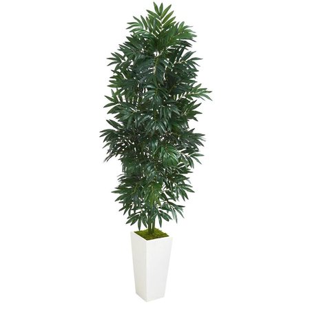 NEARLY NATURALS 5 ft. Bamboo Palm Artificial Plant in White Planter 8083